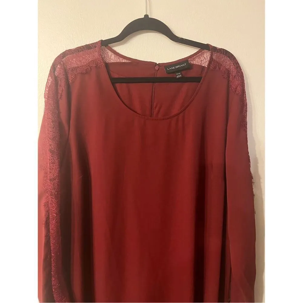 Lane Bryant Plus Size 22/24 Burgundy Swing Dress Knee Length‎ Eyelash Lace Women - Image 7