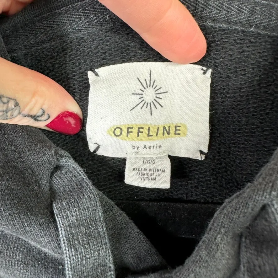 Aerie Offline By  True Black Drapey Boxy Fit Terry Cloth Pullover Hoodie Large - Image 3