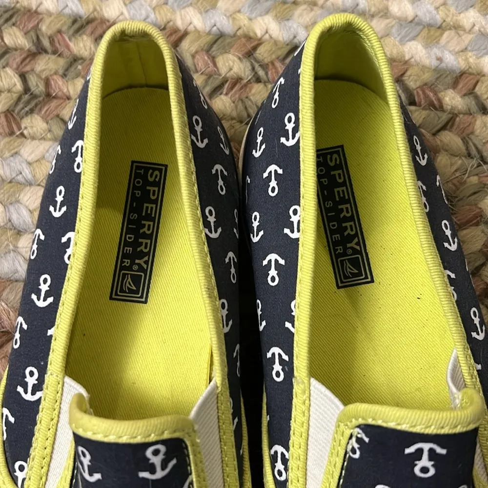 Sperry Topsiders Navy/ Yellow Sea Coast Anchor canvas sneakers women’s s… - Image 9