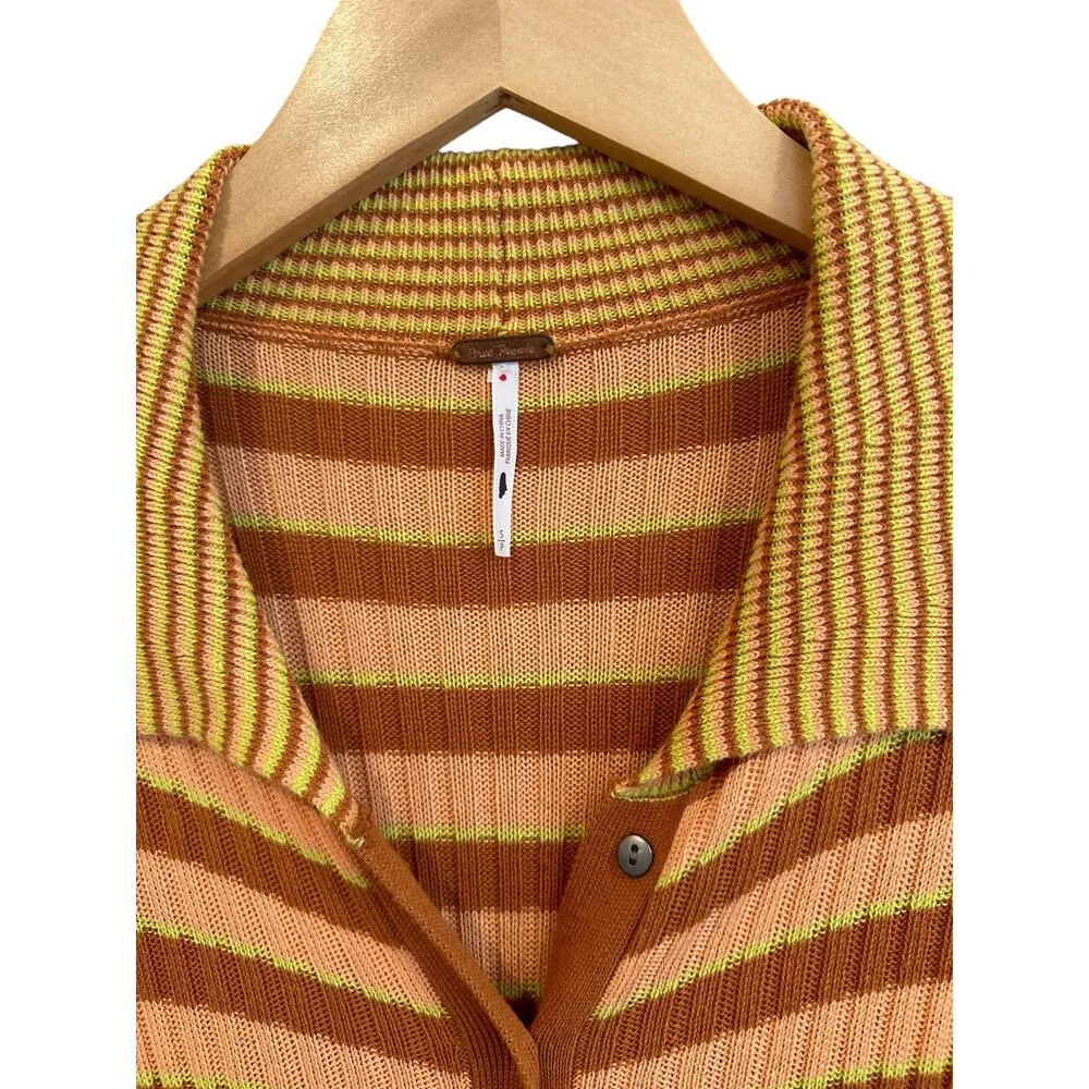 NEW Free People Vista Cardi Orange Striped Ribbed Sweater Midi Dress Size Small - Image 6