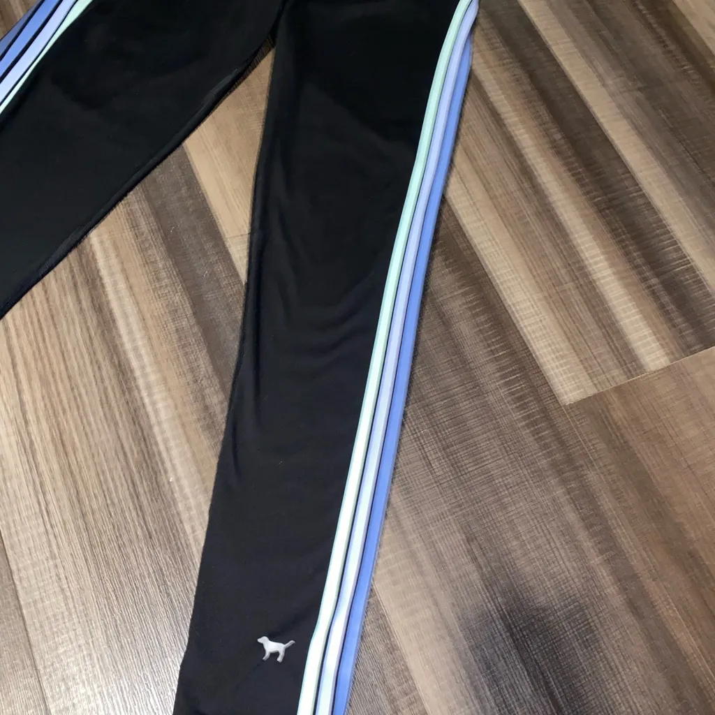 Vs pink Black Leggings with Blue Stripes - Image 2
