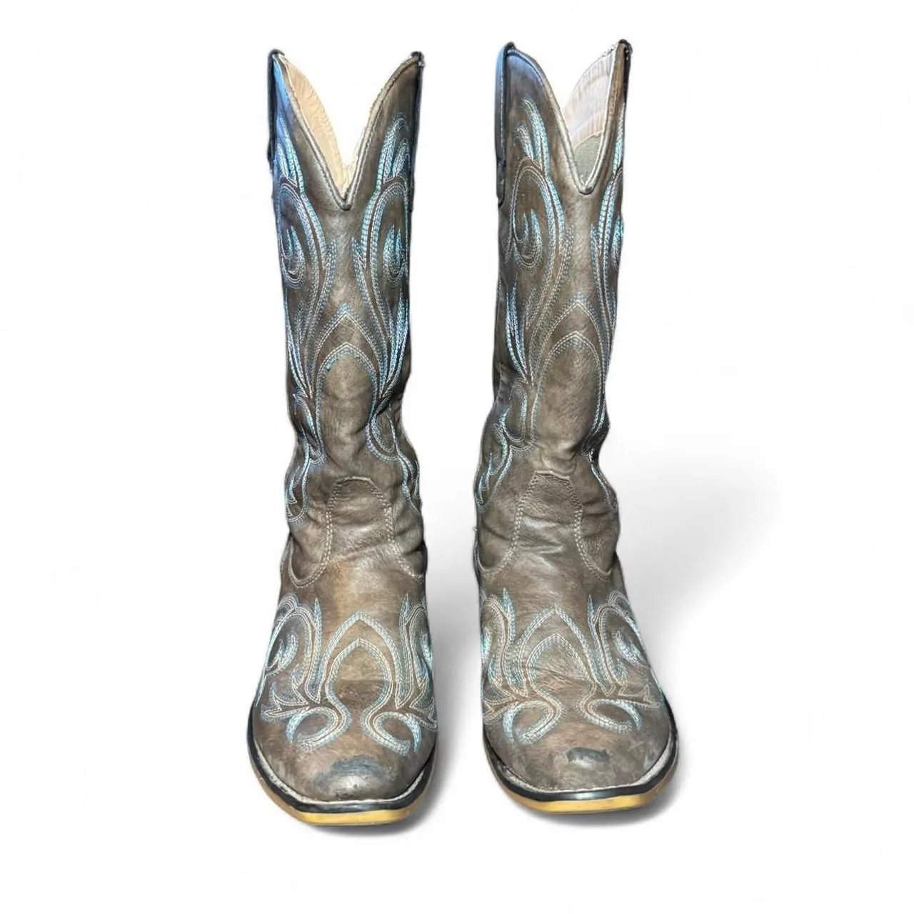 Roper Women’s Size 8.5 Western Cowboy Boots Gray Blue Stitching Square Toe All M - Image 8