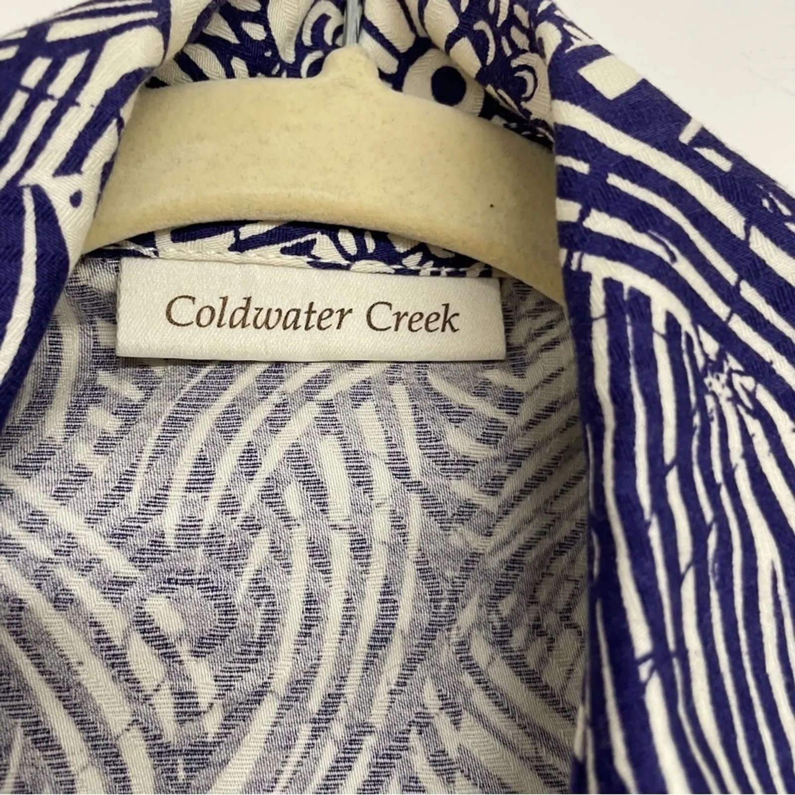 Coldwater Creek Blue White Floral Print Utility Style Full Zip Jacket 10P Beachy - Image 5