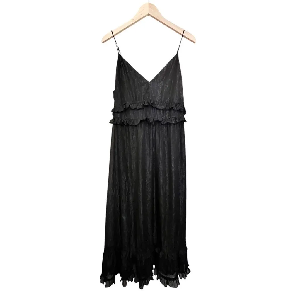 MADEWELL Black Dress Metallic Shimmer Ruffle Cami Sleeveless Ruffles 14 EUC - Image 4