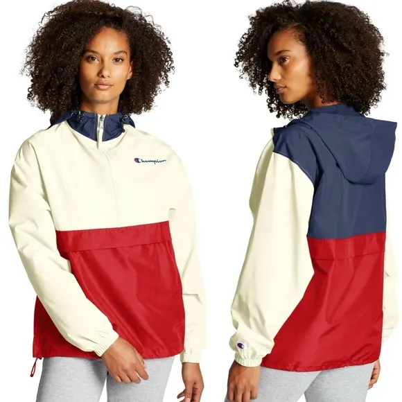 New! CHAMPION Colorblock Hooded Packable Jacket Wind & Water Resistant Small - Image 2