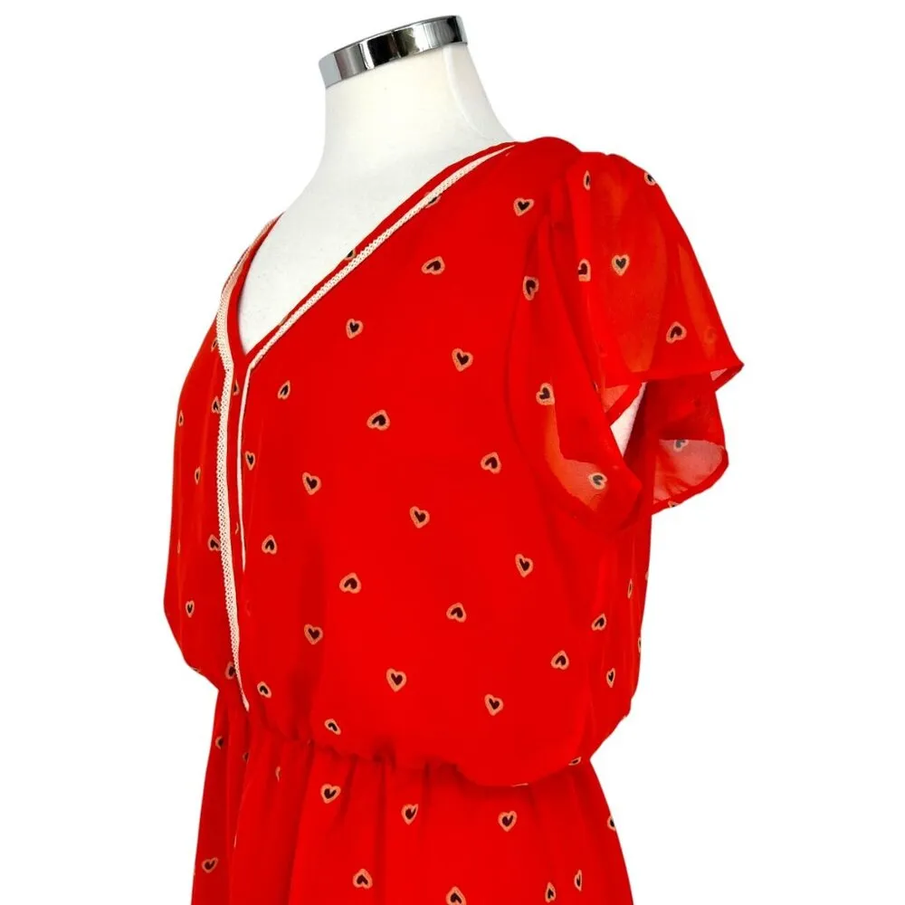 Maison Jules Heart Print Chiffon Short Flutter Sleeve Dress Size XL - Image 4