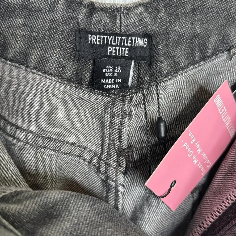 Prettylittlething Petite Washed Gray Dip Back Waist Boyfriend Jeans W1057 Sz 8 - Image 7