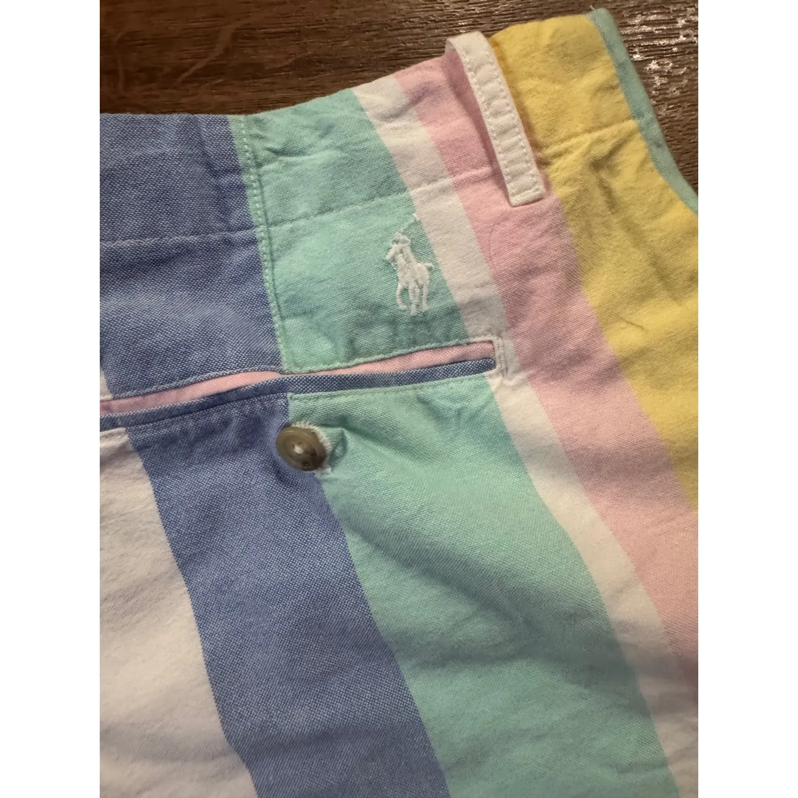 Polo Ralph Lauren Striped Cotton Chino Shorts Size 10 Pastel Rainbow Preppy - Image 3