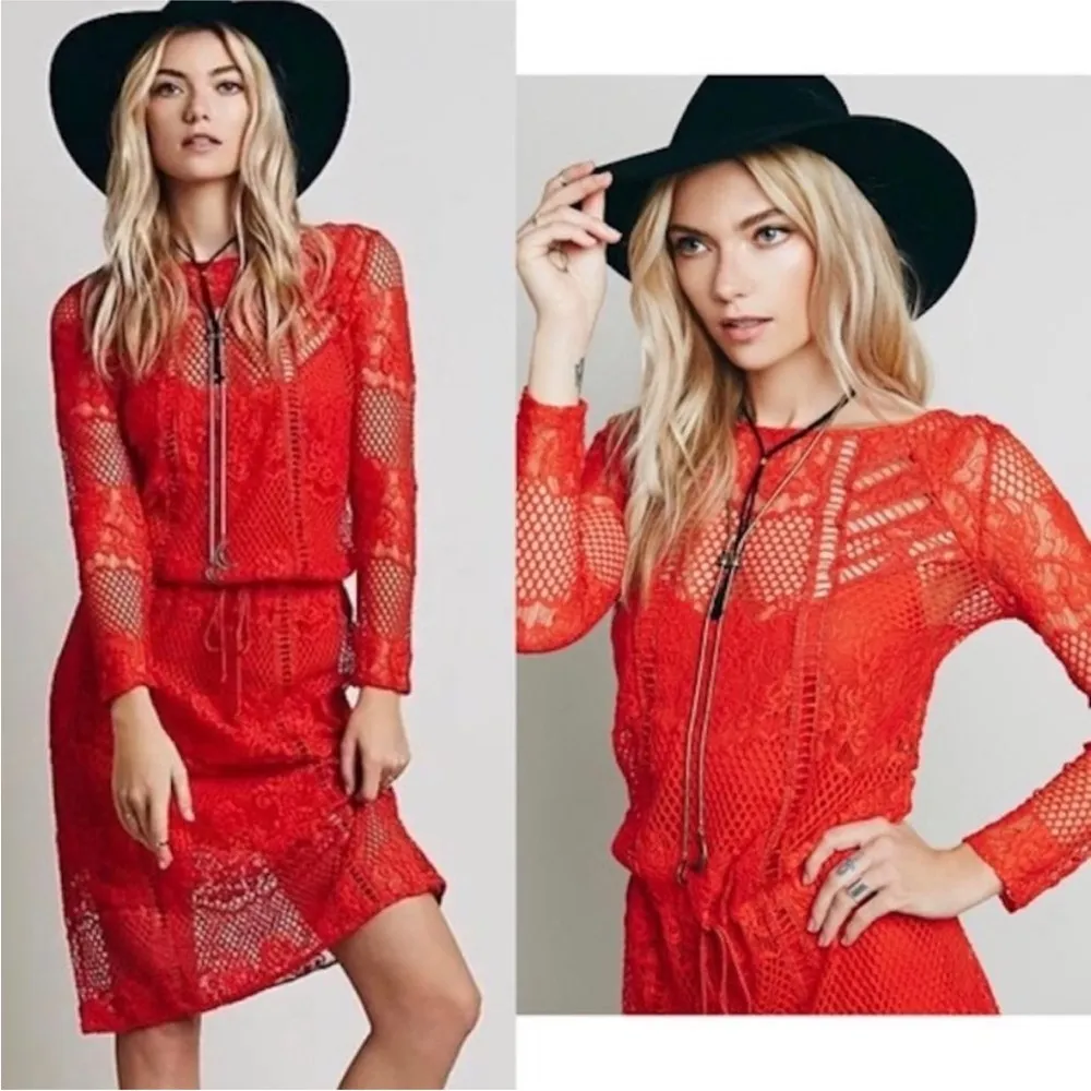 FP Luna Lace Pimento Lined Lace Midi/Maxi Dress Tie Front Sz M NWT MSRP: $170 - Image 2