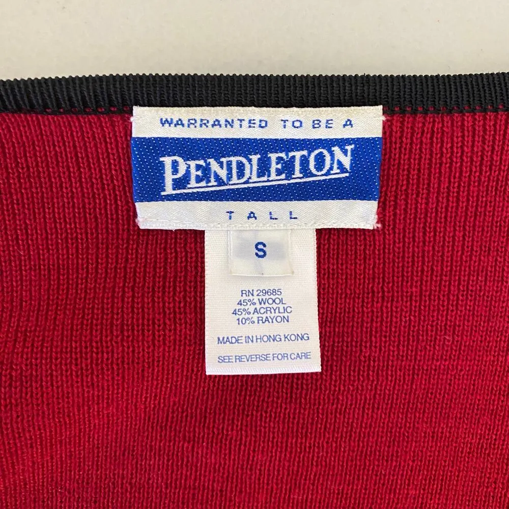Vintage Pendleton Red Black Beaded Wool Blend Cardigan Holiday Sweater Small - Image 3