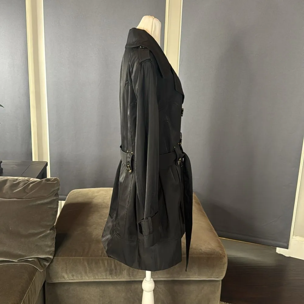 Women’s Jones New York Sport Classic Black Trench Coat Jacket Belted Size XL - Image 3