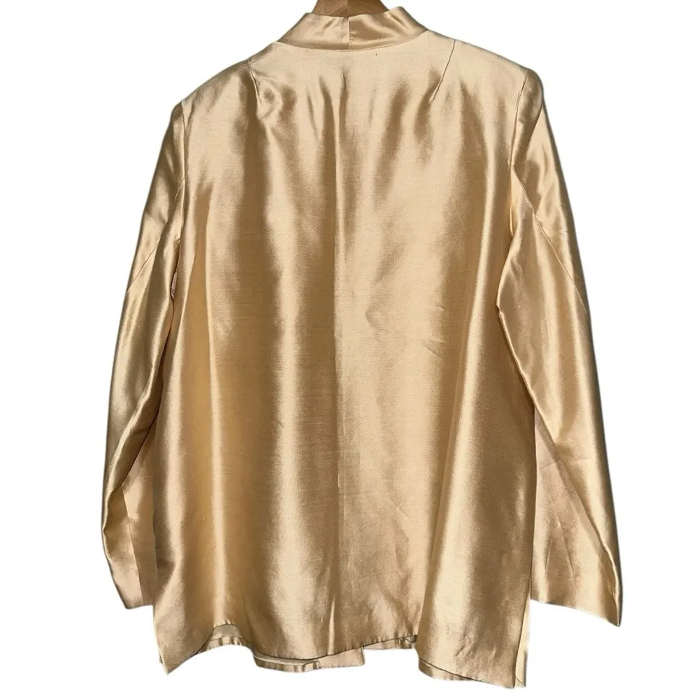 Victor Costa Women’s Size L Gold Silk Black Floral Beaded Dress Blazer Jacket Size L - Image 2