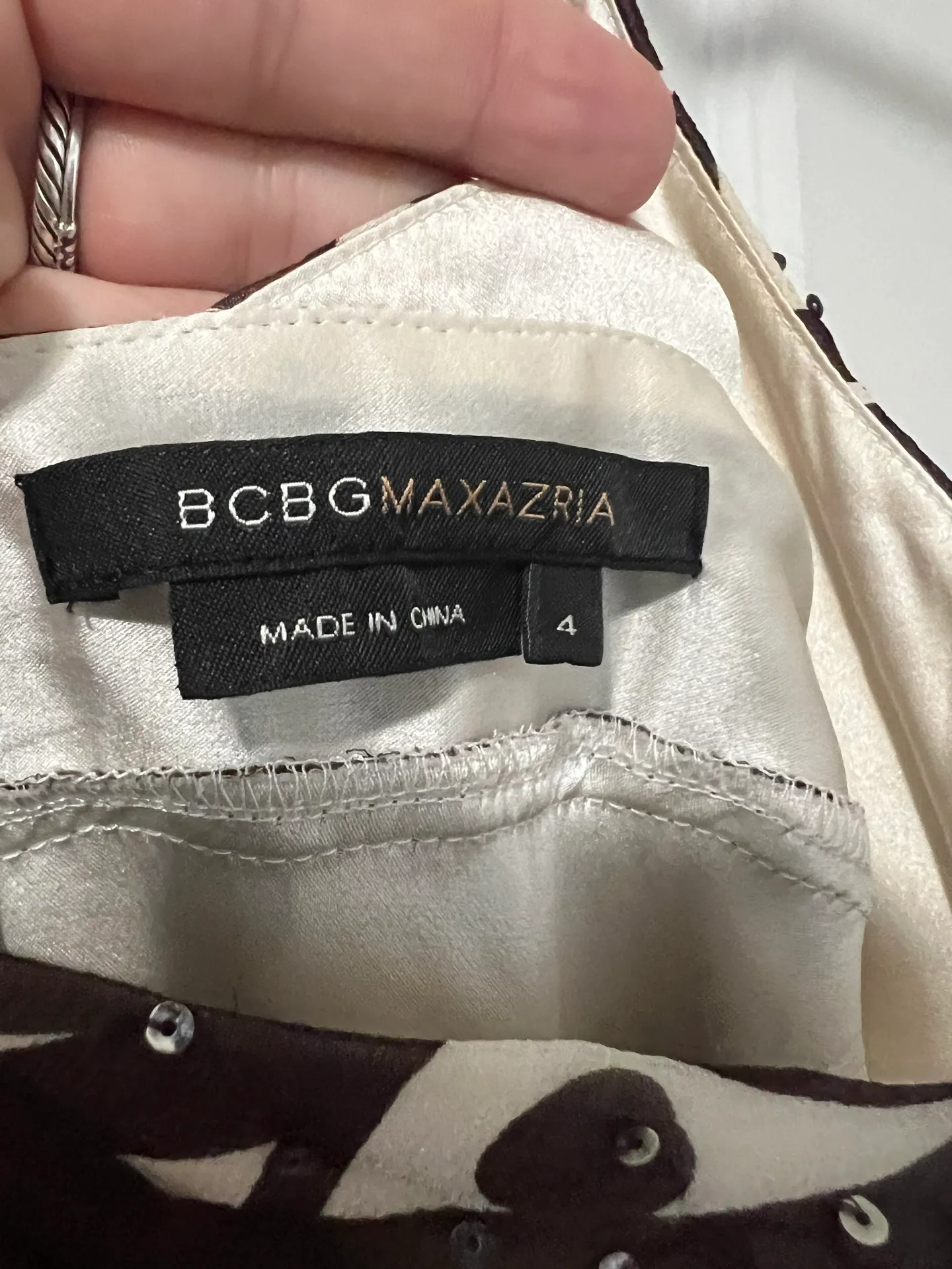 Vintage BCBG MaxAzaria 90s 100% Silk Maxi Dress - Brown/White Embellished (4) - Image 6