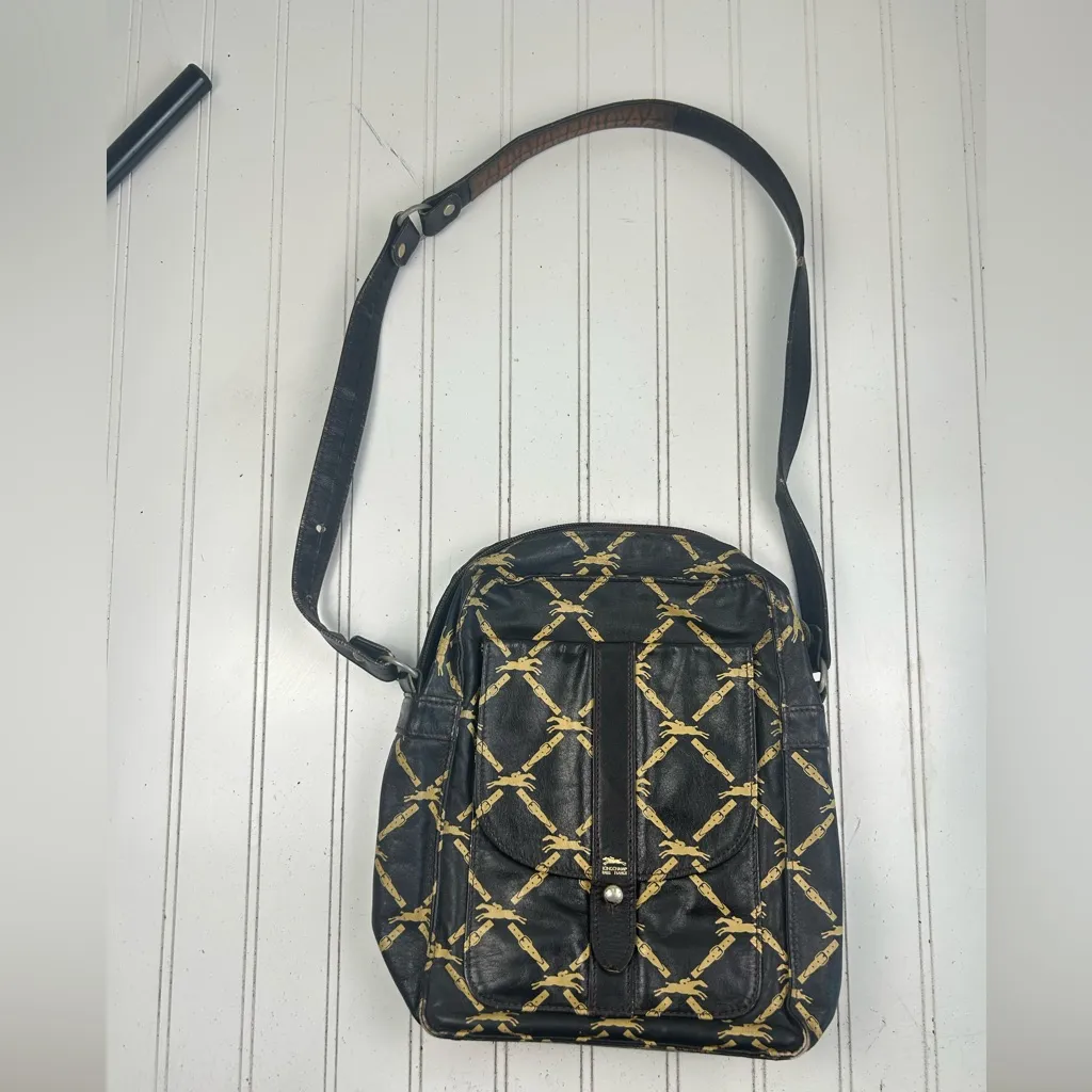 Longchamp Vintage Black and Gold Monogram Shoulder Bag - Image 3
