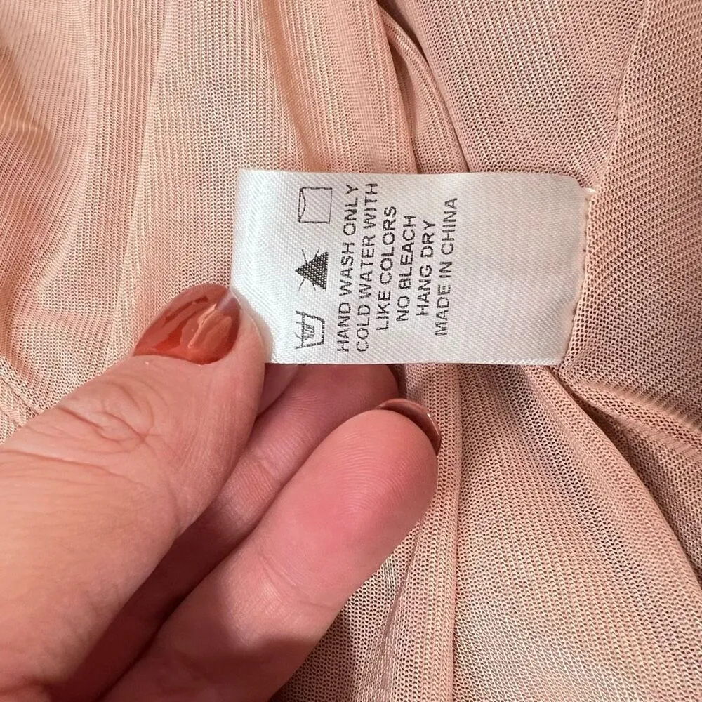 Dress Forum Tan Metallic Glitter High Neck Ruched Slit Bodycon Midi Dress Small - Image 12