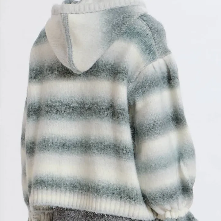 Something Navy Ombre Striped Hoodie In White/ Black. Size XS - Image 8