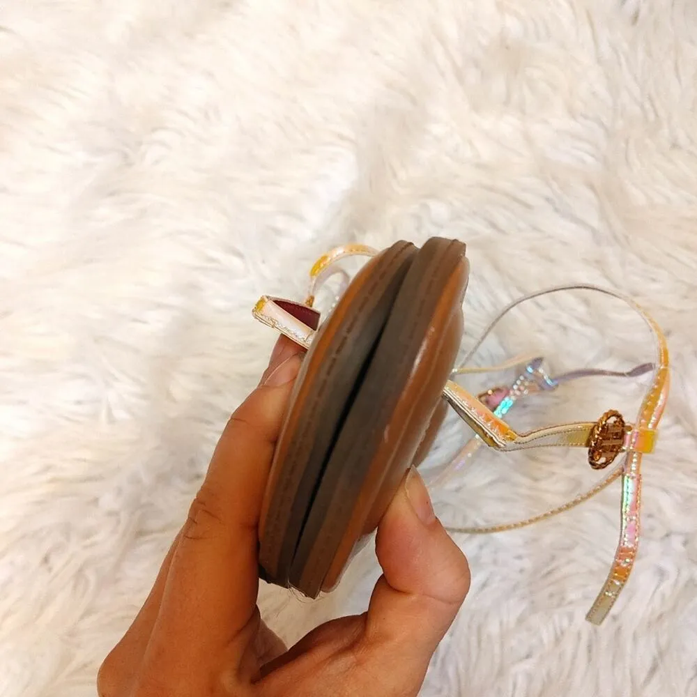 Tommy Hilfiger Iridescent Size 7.5 Pink Sandals Cushion Flats Summer Shiny - Image 5