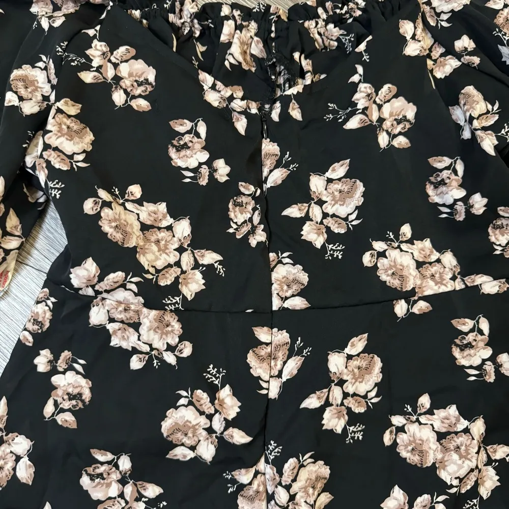 floral balloon sleeve floral mini dress in black/ size 12 - Image 6