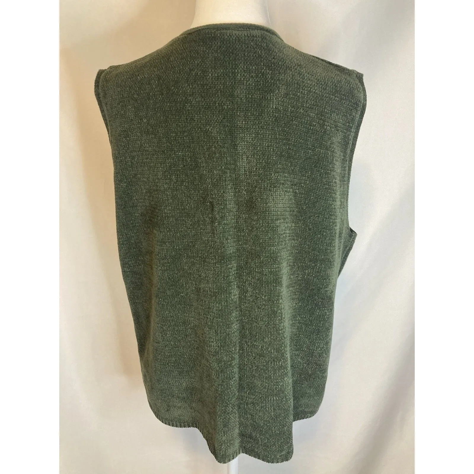 Cottagecore Cabin Granny Embroidered Sweater Vest L Green Lagenlook Vintage Size L - Image 4