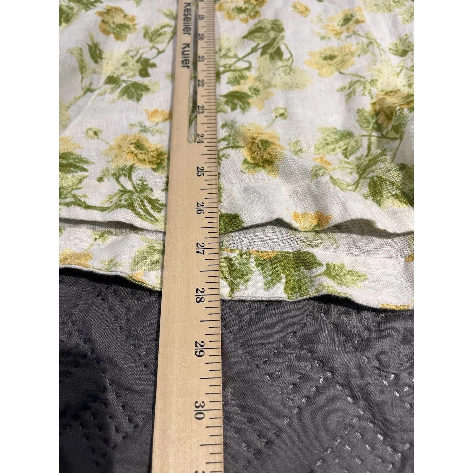 Laura Ashley Shirt 100% Linen Cream Green Yellow Floral Ties Side Hem Women’s 3X - Image 4