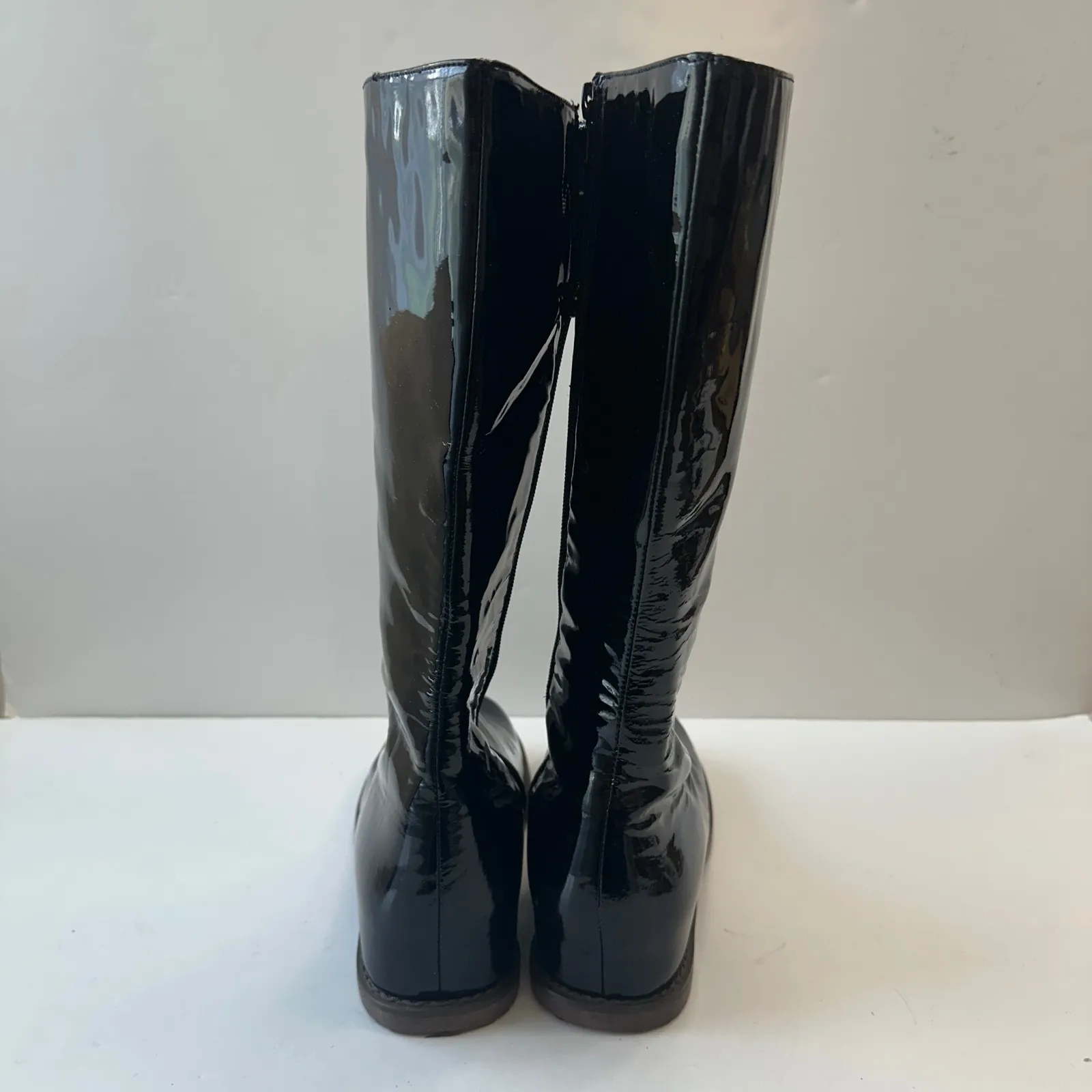 Patrizia‎ Ancaldi Tall Boots Lug Sole Black Patent Leather Boots Womens 38 Italy Size 8 - Image 4