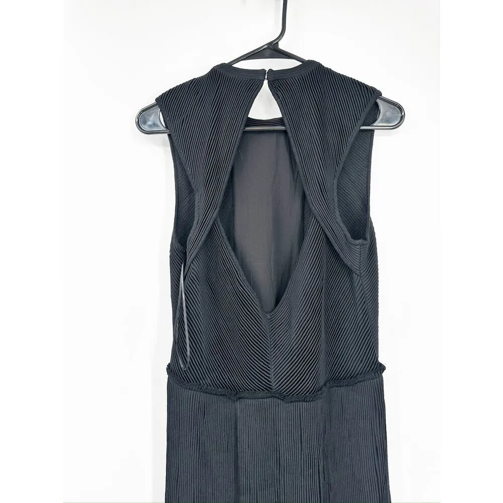 St. John Black Pleated Open Back Sleeveless Knit Maxi Dress Size 12 - Image 4