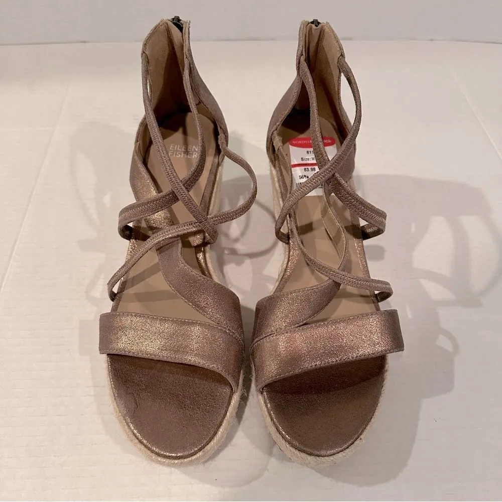 Eileen Fisher Wanda Platform‎ Wedge Sandal Women's 10 Metallic Nude Strappy NWOT - Image 4