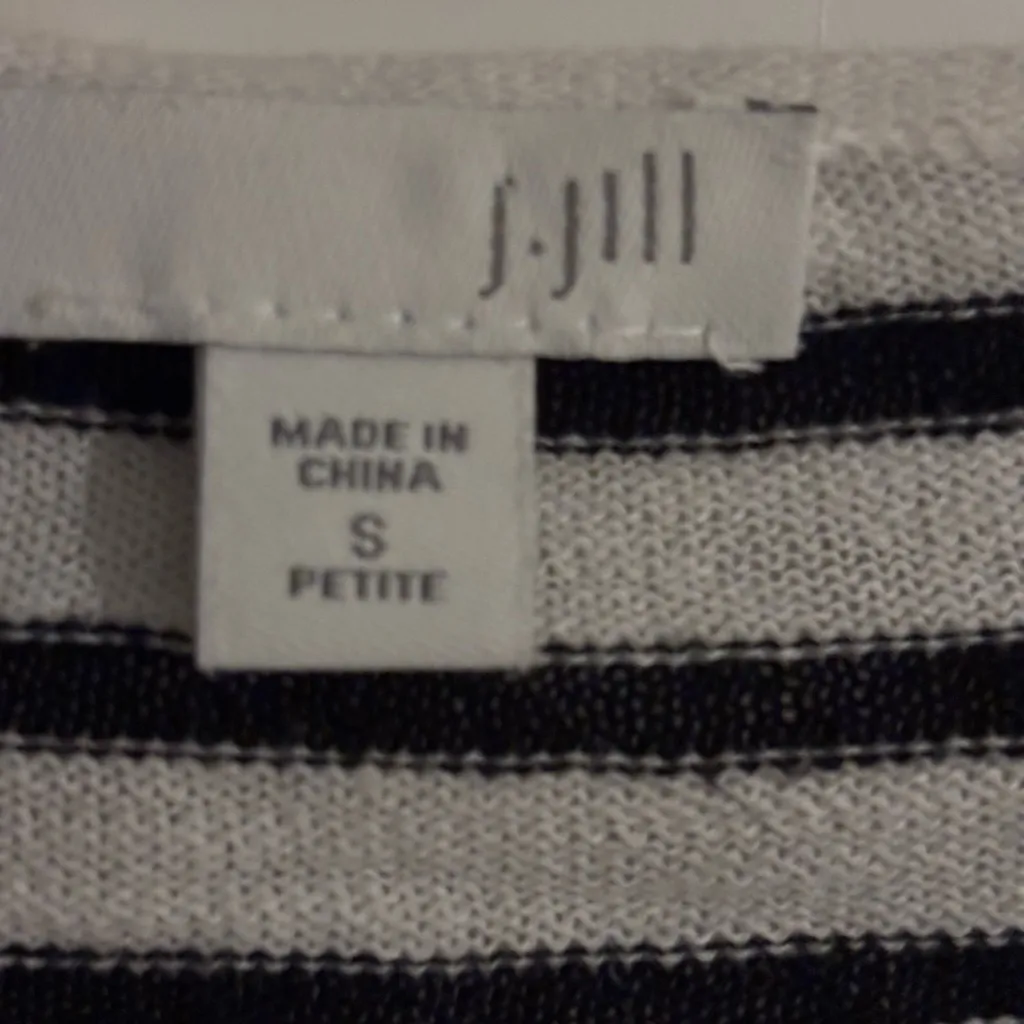 J.Jill Top Women small Black White Stripe Linen Cotton Box Pocket‎ 3/4 Sleeve - Image 3
