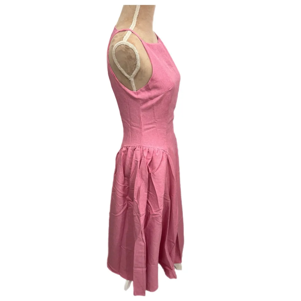 Aveloria Pink Drop Waist Maxi Dress Pleated Skirt Square Neck Size S Small US 4 - Image 7