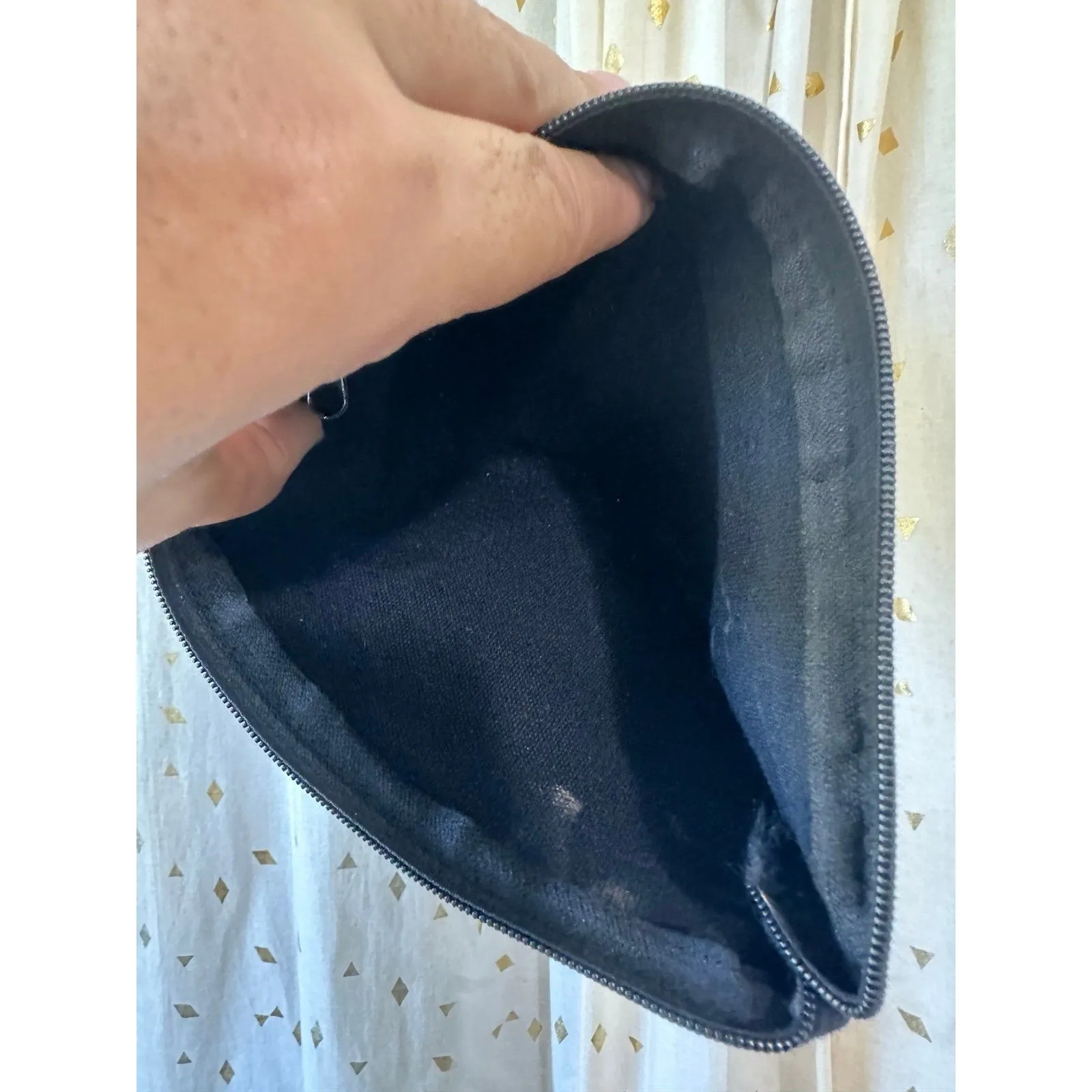 Unbranded Black Canvas Wooden Floral Cutout Embellishment Zipper Cosmetic Pouch - Image 3