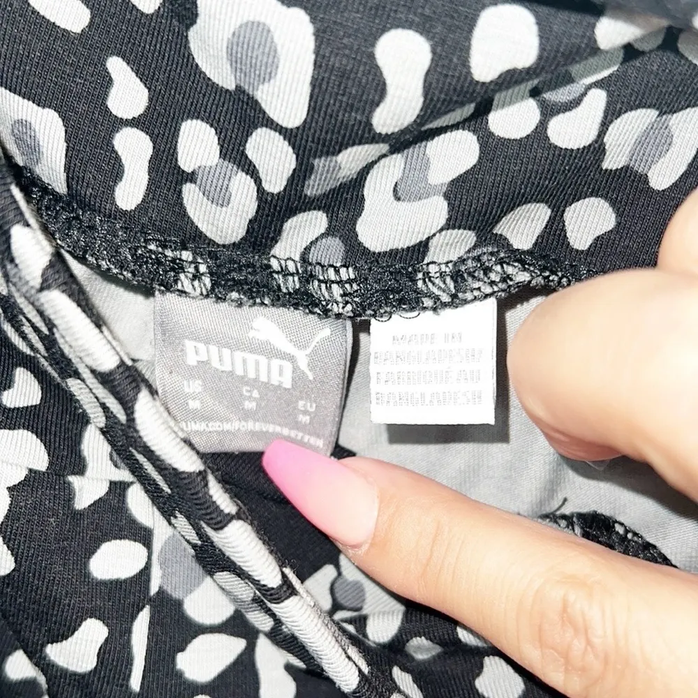 Puma Cotton Leopard Print High Waist Logo Black Gray And Gold Leggings - Image 6