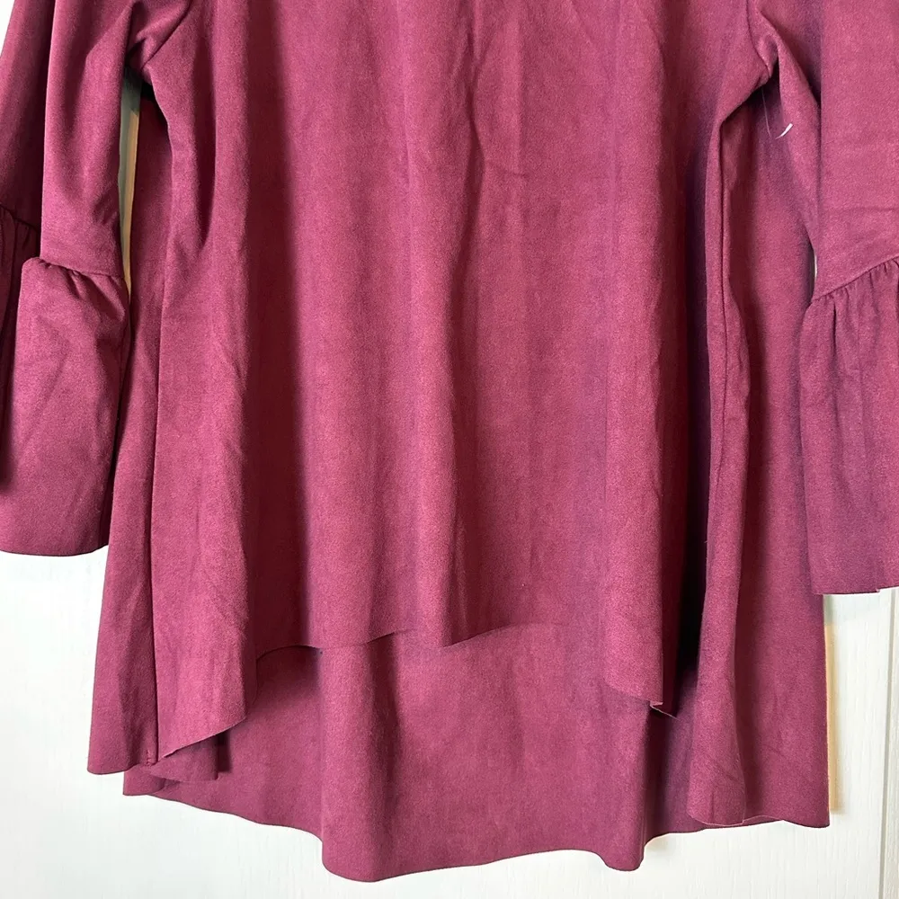Bryn Walker Fran Top Faux Suede Bell Sleeve Lagenlook Maroon Size Small - Image 7