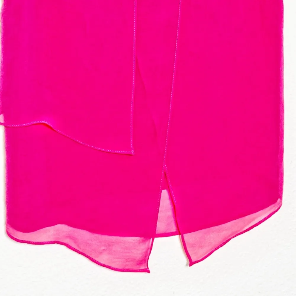 Zara Basic asymmetrical sleeveless chiffon hot pink blouse top size small - Image 3