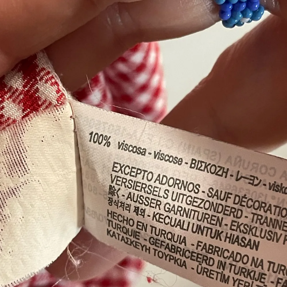 💋Zara Red Gingham Button Down Shirtdress/ Tunic W/ Appliqué Sz M Americana July4 - Image 13