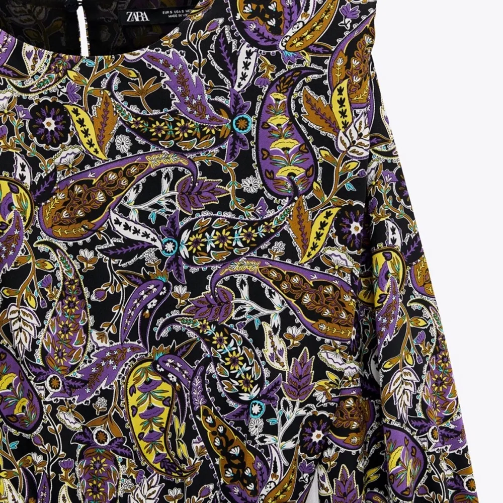 Zara Purple/Black Paisley Print Design Keyhole Back Mini Dress Sz S Women - Image 11