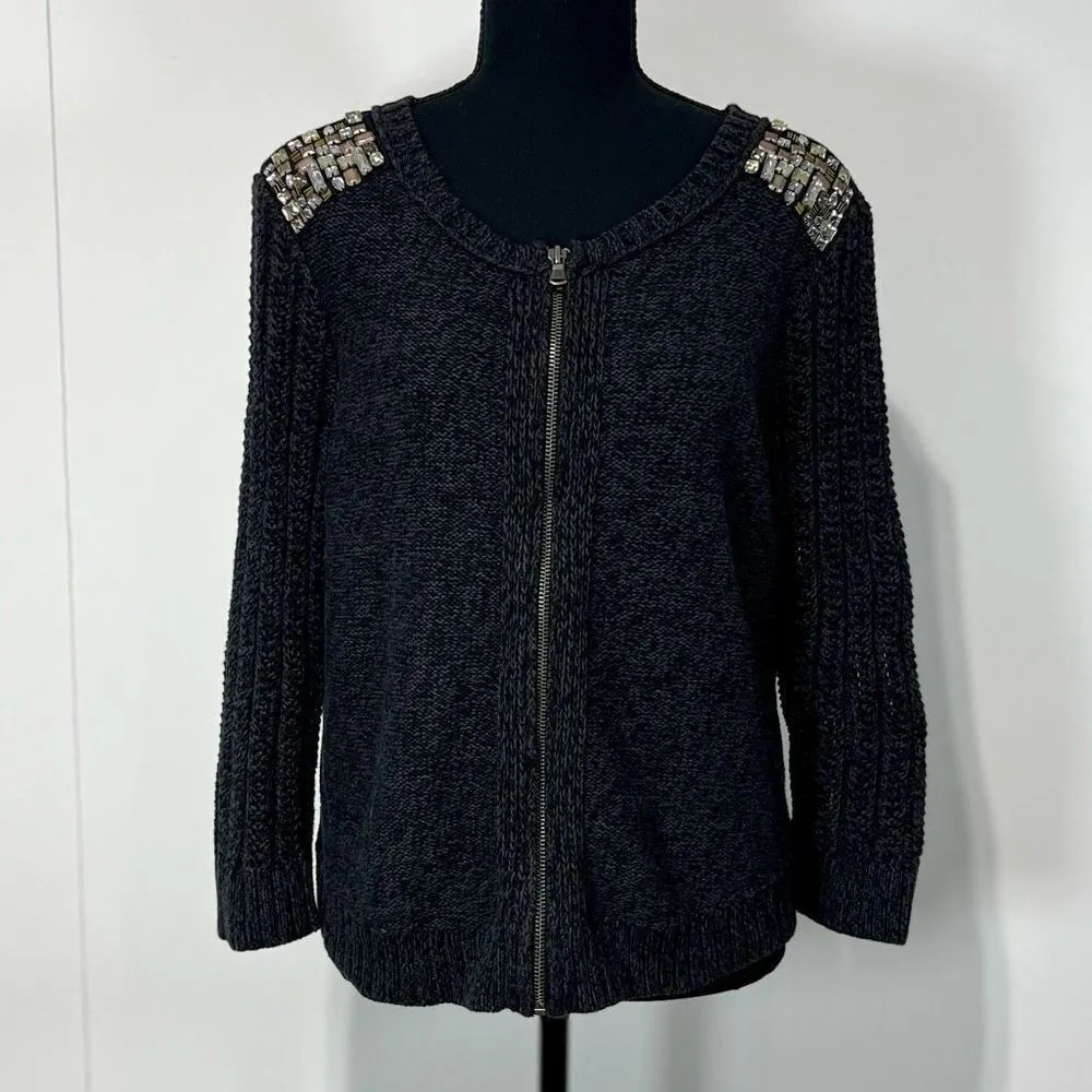 American Eagle Embellished Shoulder Zip Cardigan Sweater Sz S Women’s Grey - Image 6