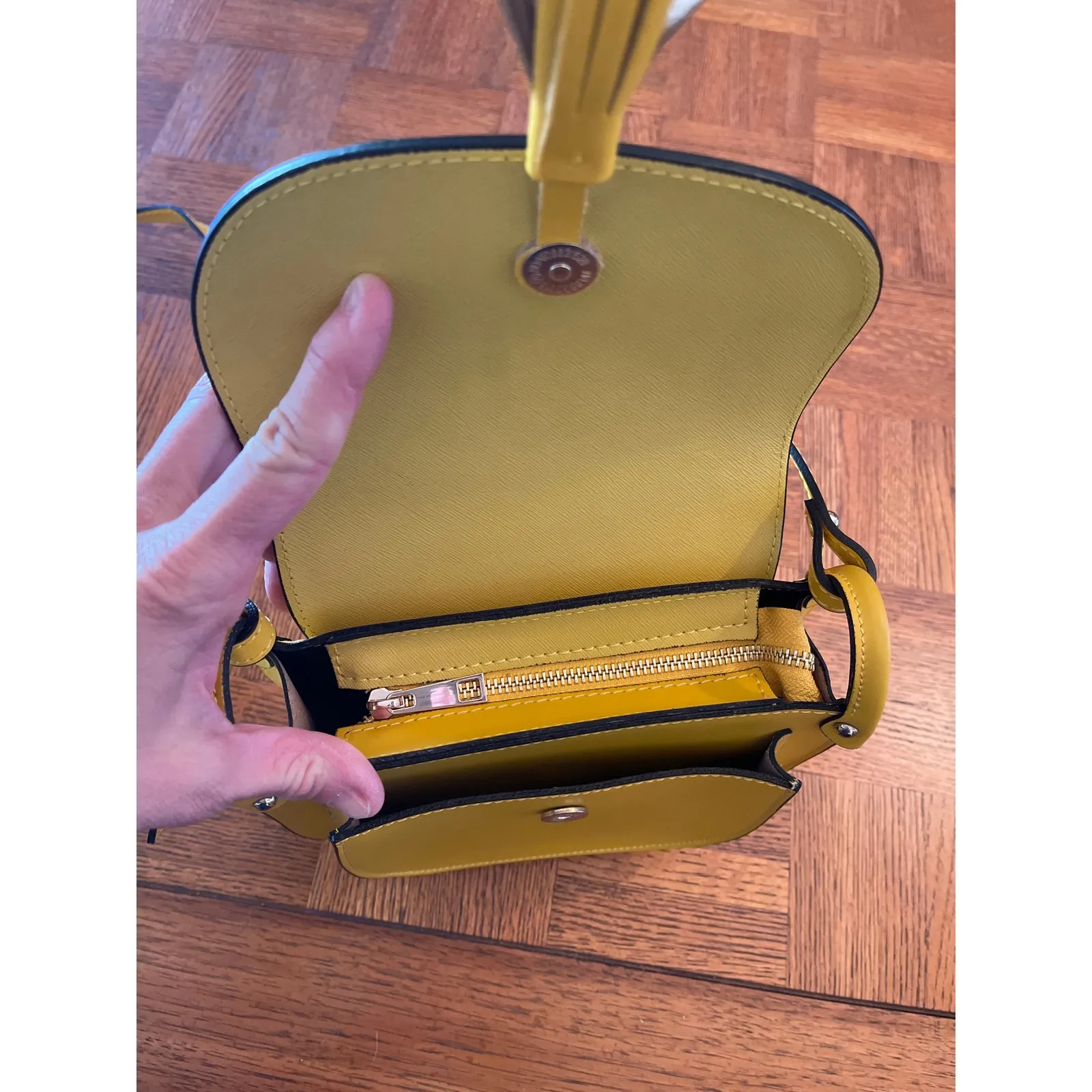 Florence Italian made leather saddle, bag, yellow - Image 7