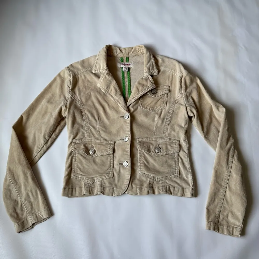 Aeropostale Tan Blazer size small Cotton spandex blend velvet feel.‎ - Image 11
