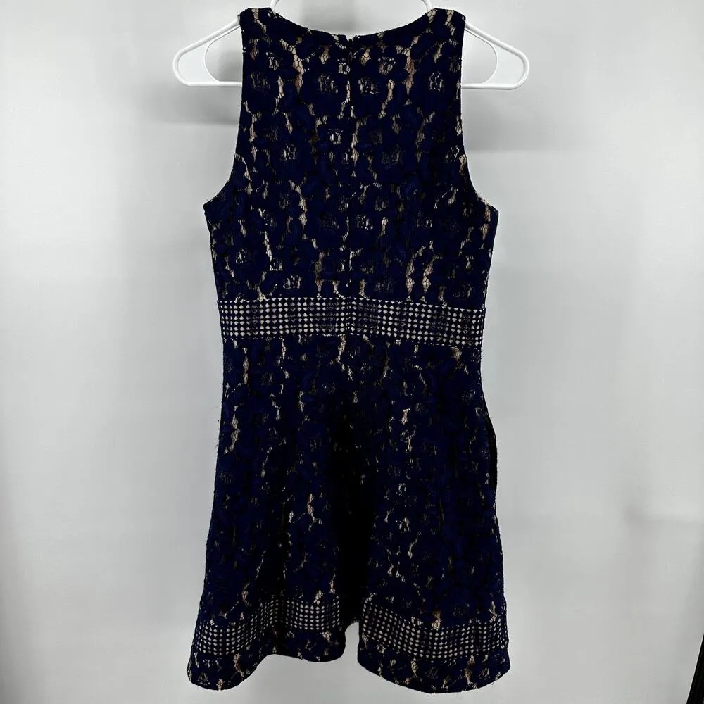 Aidan Mattox Dress Halter Floral Lace Pockets Cocktail Racerback Mini Blue 6 - Image 8