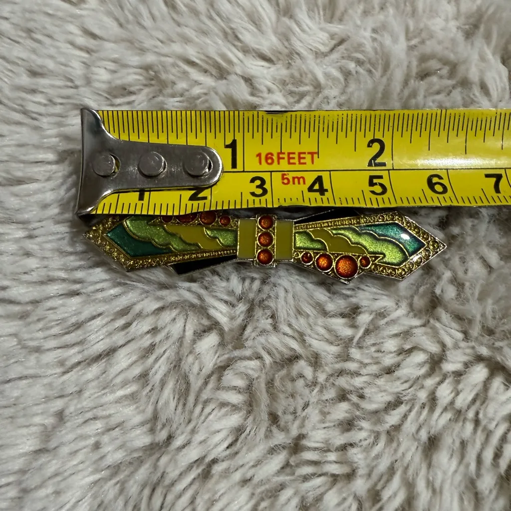Vintage Art Deco Enamel Resin Gold Tone Bow Geometric Bar‎ Brooch - Image 3