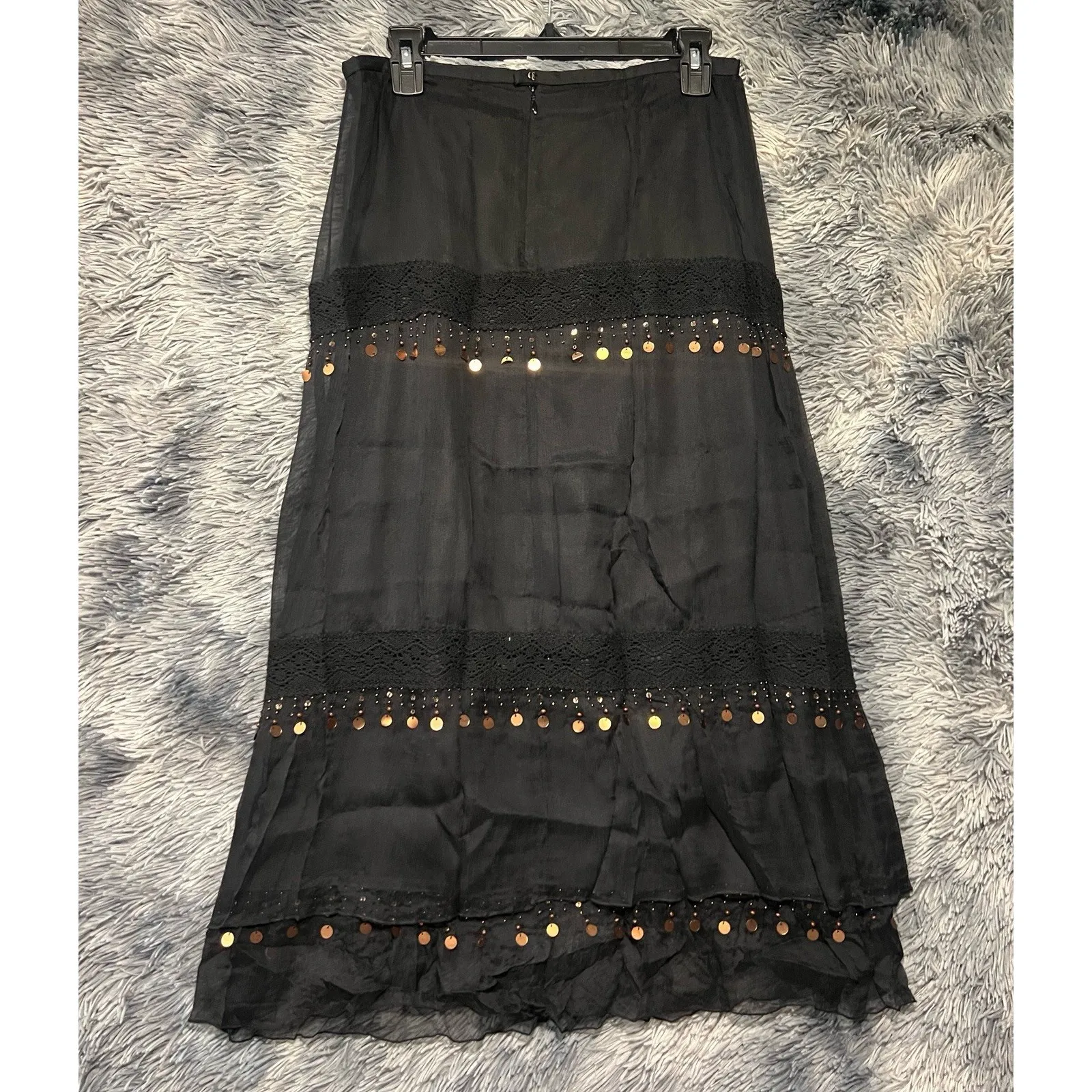 VINTAGE 90s SPENSER JEREMY BLACK MAXI LONG SKIRT‎ SIZE 10 100% Silk Shell - Image 2