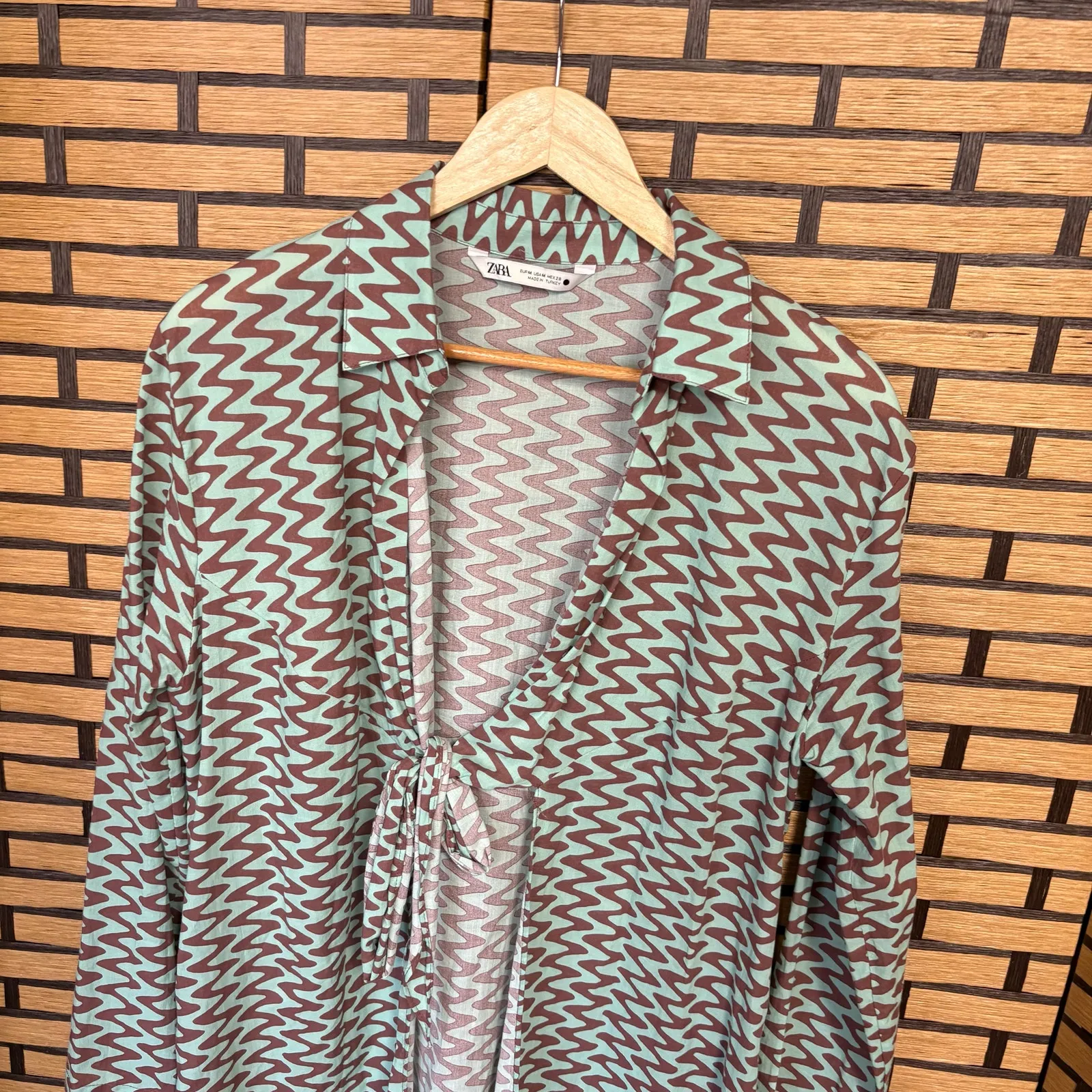 Zara Blue And Brown Tie Front Cardigan Size Medium - Image 3