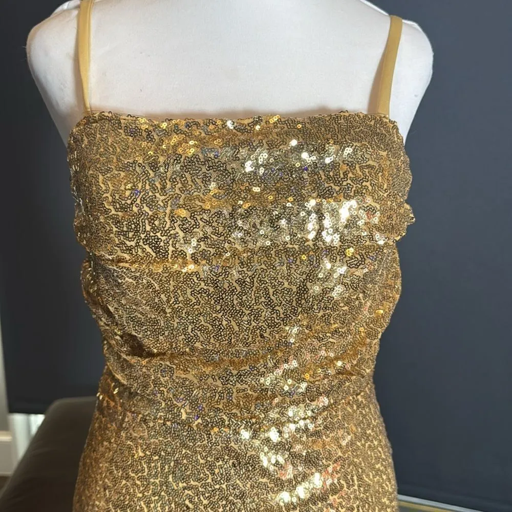 Women’s Gold Sequined Short Homecoming Dress Ruffle Hem Corset Back Size 2 NEW - Image 2