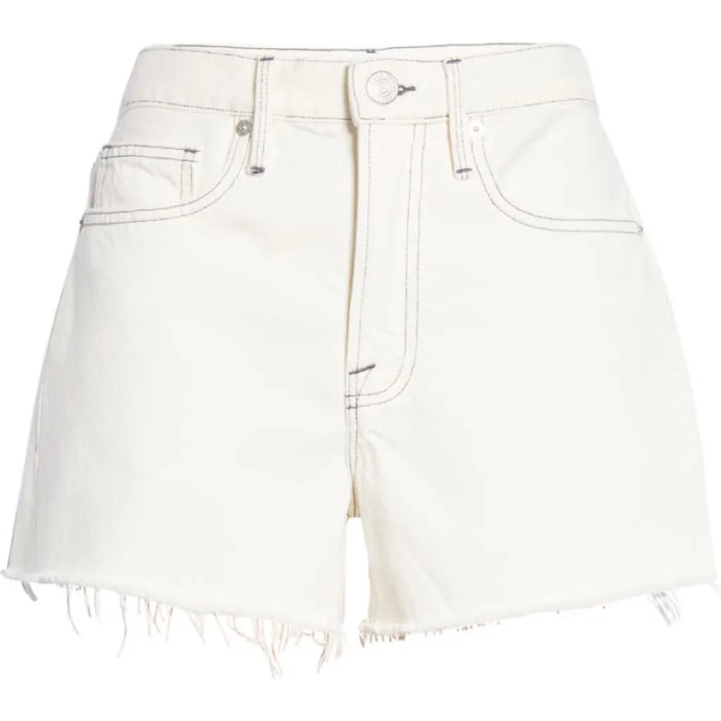 Frame Le Brigette High Waist Raw Hem Denim Shorts in Chalked Off White - Image 5