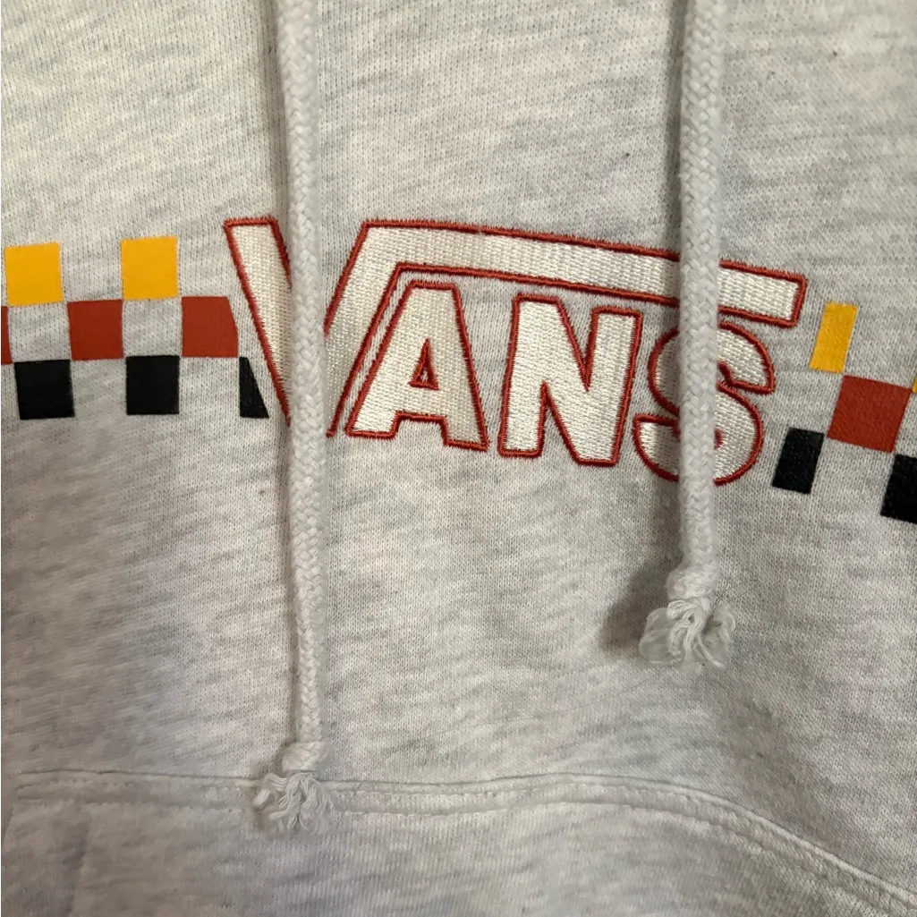 Vans Light Gray Hoodie with Checkered Design - Image 2