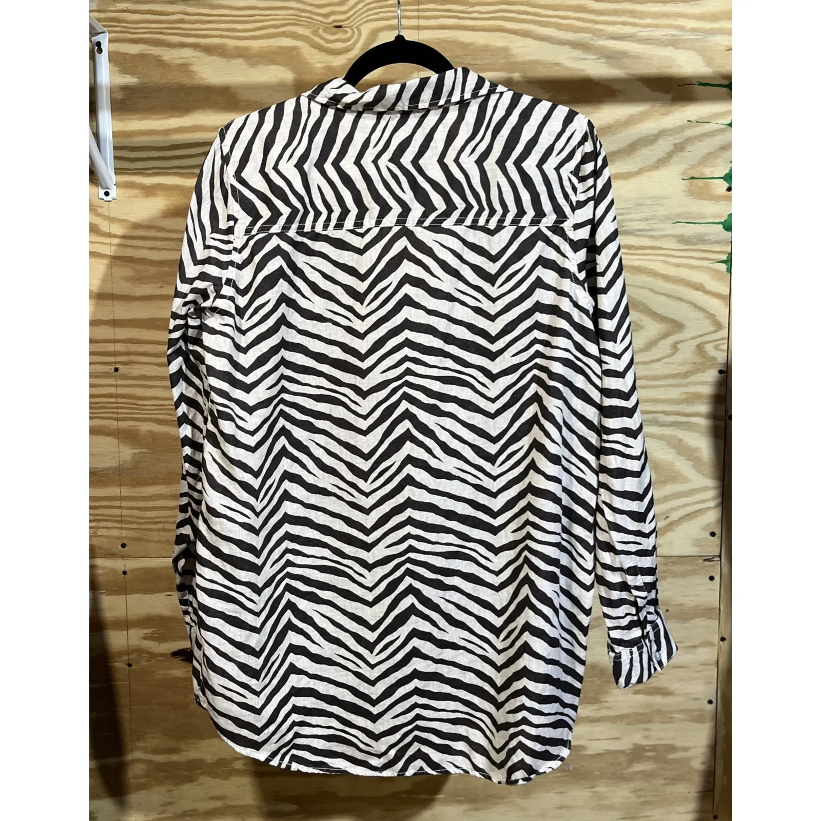 Tahari Animal Print Zebra Stripe Linen Tunic Top Size XL Brown Mob Wife Beachy - Image 2