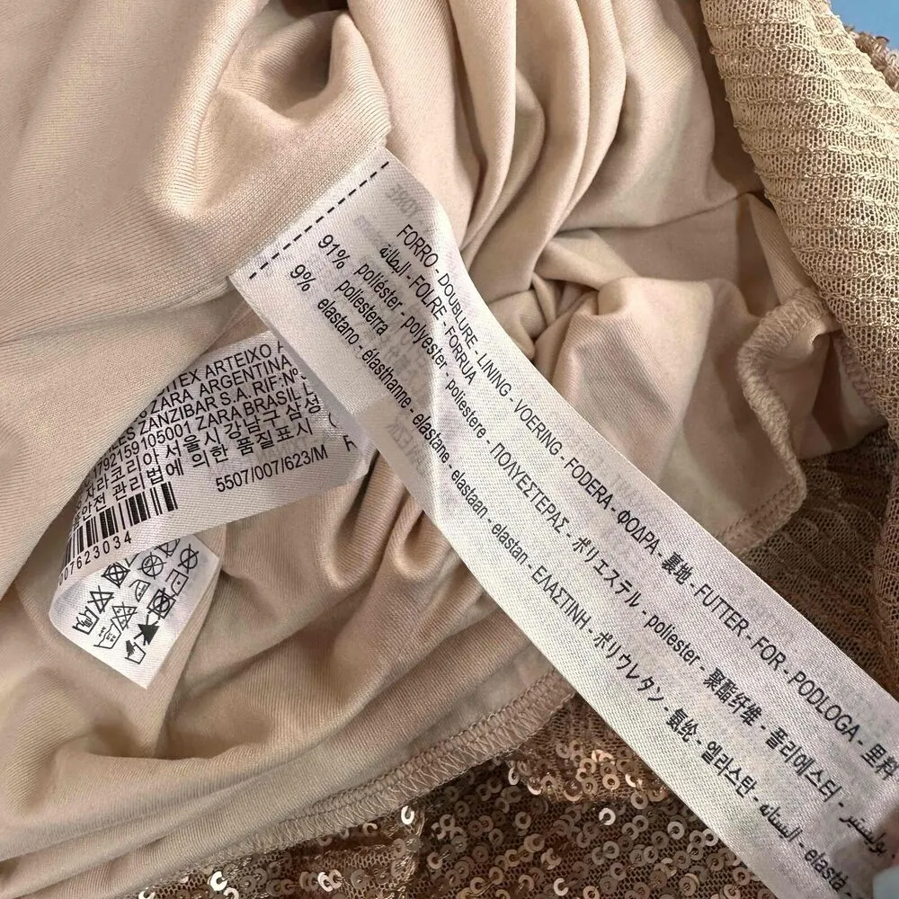 Zara Rose Gold Sequin One-Shoulder Dress Size Medium - Image 5