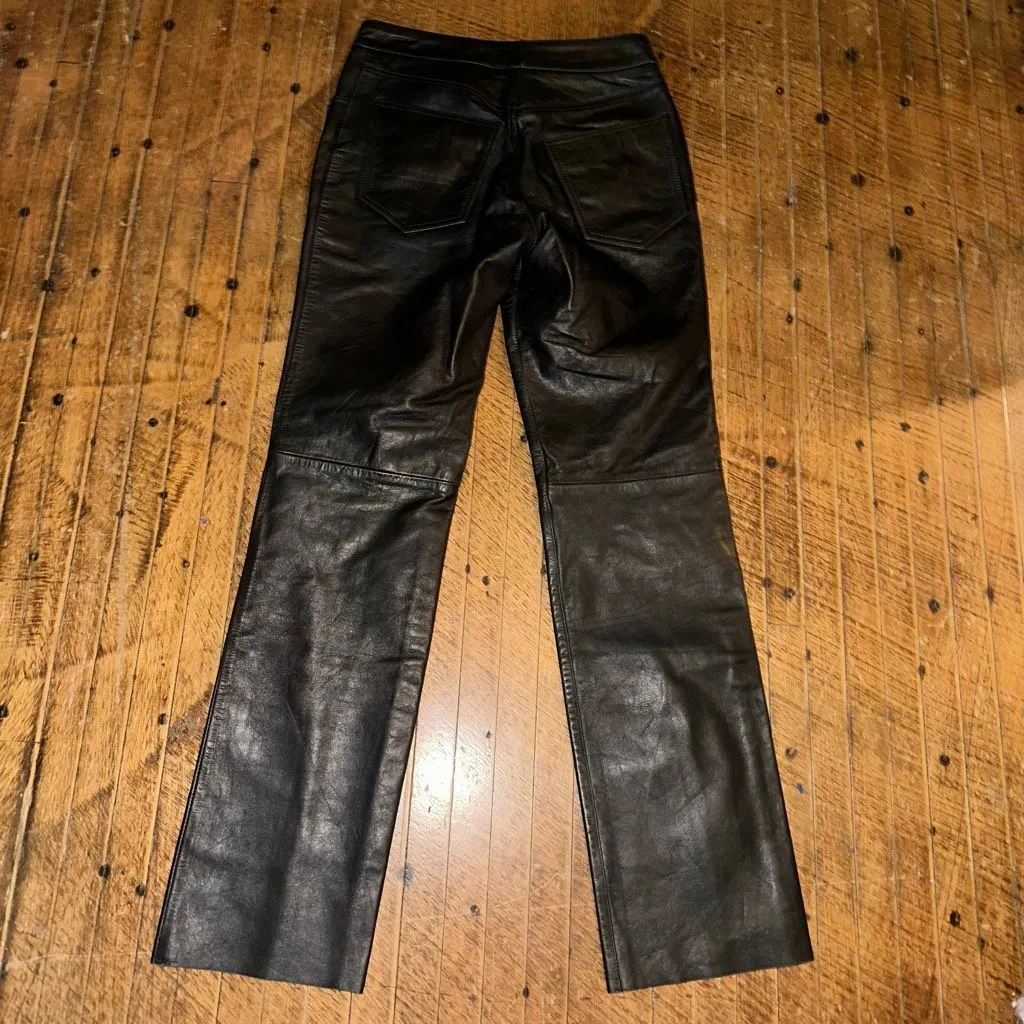 Esprit biker moto 100% leather vintage straight leg pants - Image 3