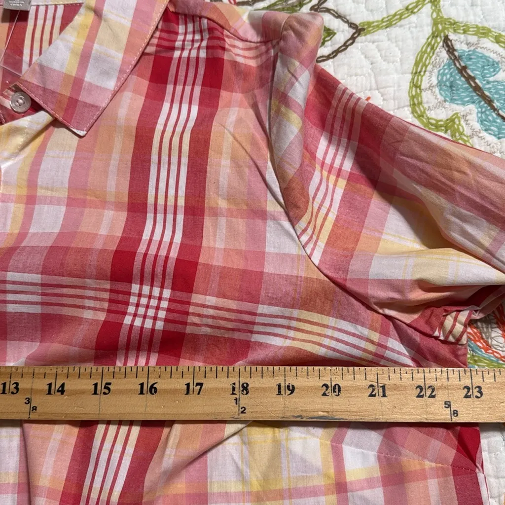 Woman Within women’s size 14/16 pastel plaid long sleeve button front casual top - Image 3