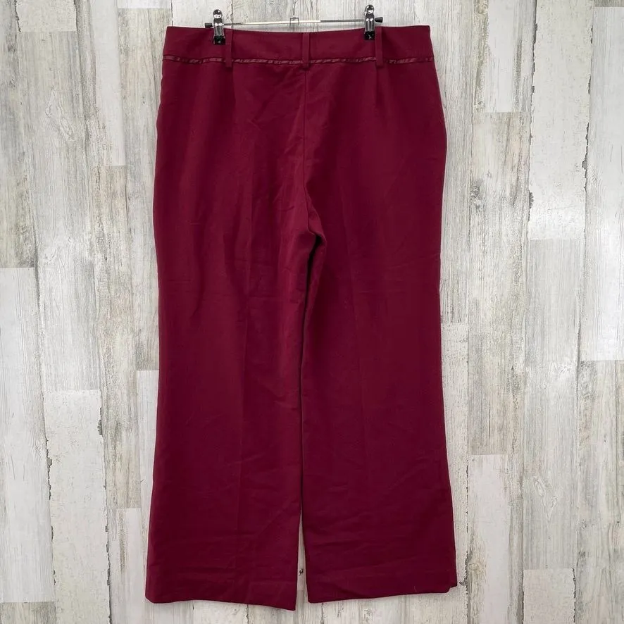 Larry Levine Wide Leg Career Wear Pants Womens 14 Red Polyester Rayon Satin Trim - Image 4